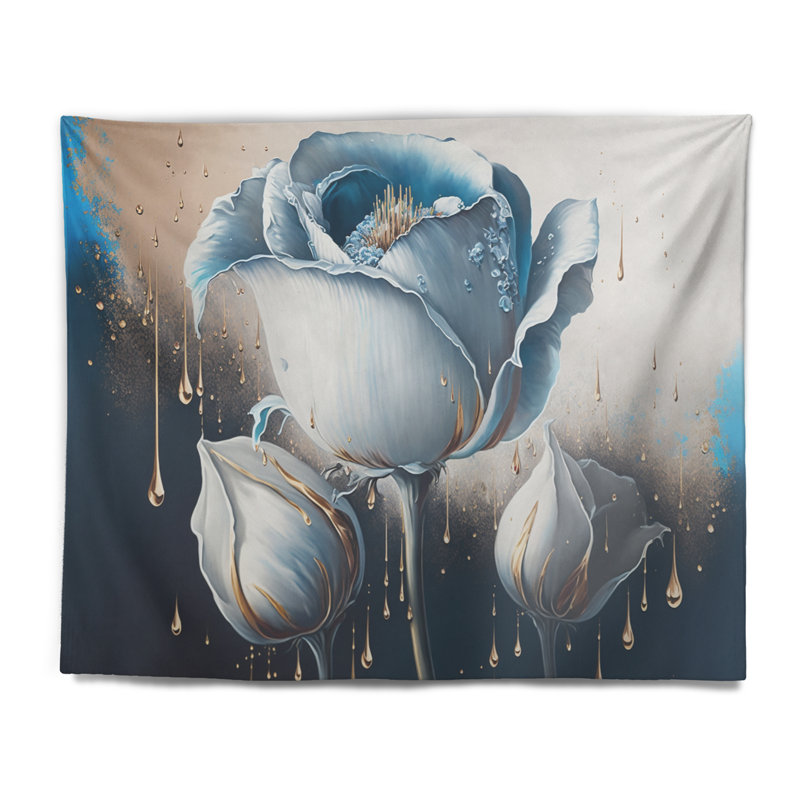 Tapisserie en polyester bleu clair et blanc Cally Lillies II, H 32 po x l 39 po