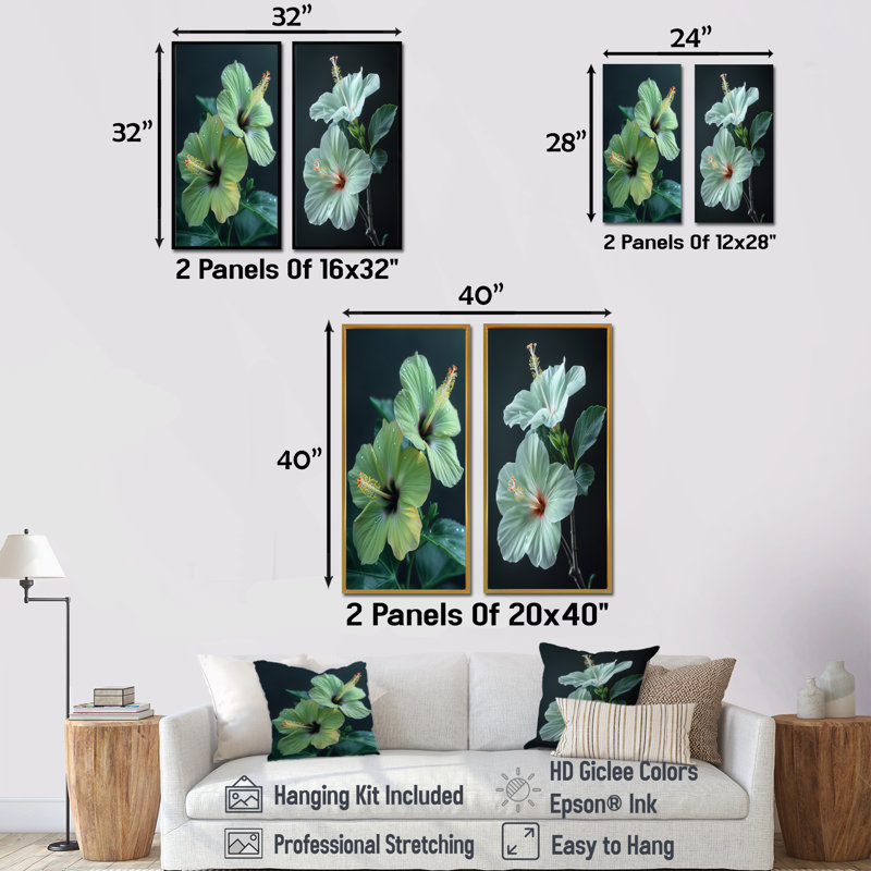 Gerber - ensemble d'art mural hibiscus 2 pièces, H 40 po x l 40 po, Ne s’applique pas, Toile tendue sur cadre