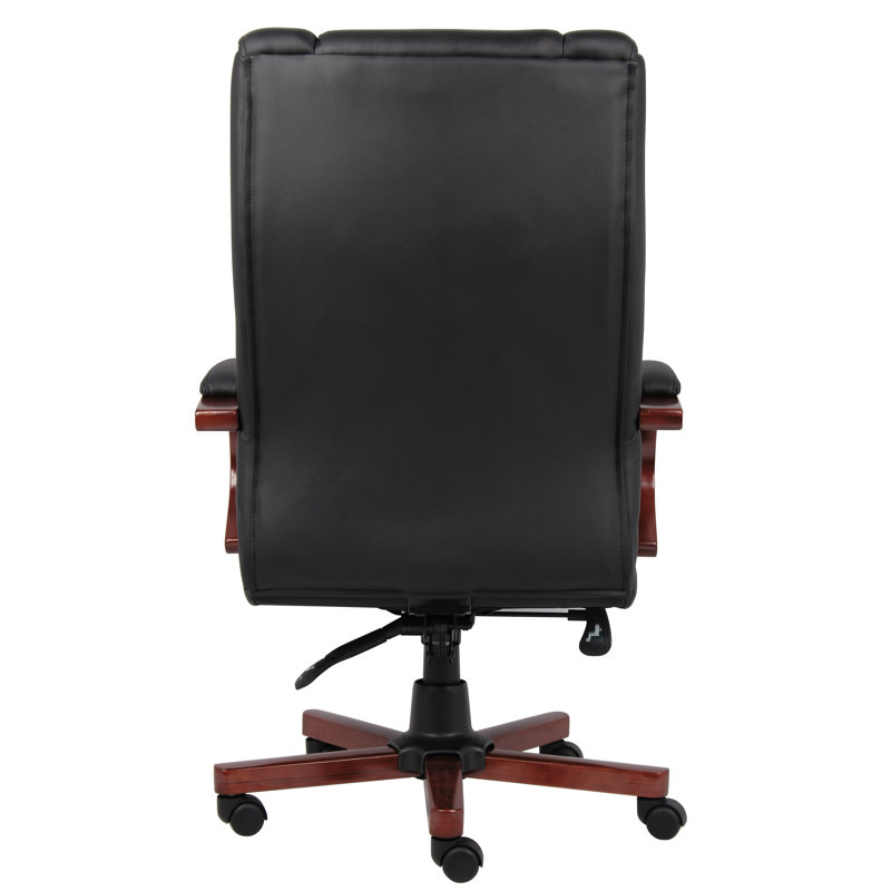 Elegant High-Back Executive Swivel Chair with Wood Accents, Black