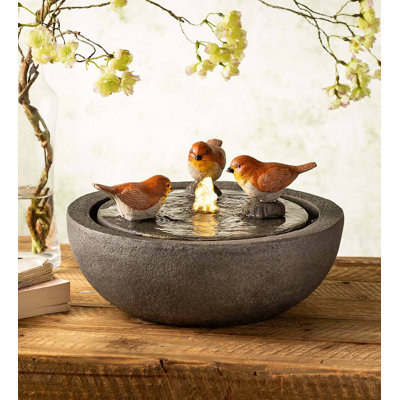 Fontaine d'oiseau en résine avec lumière