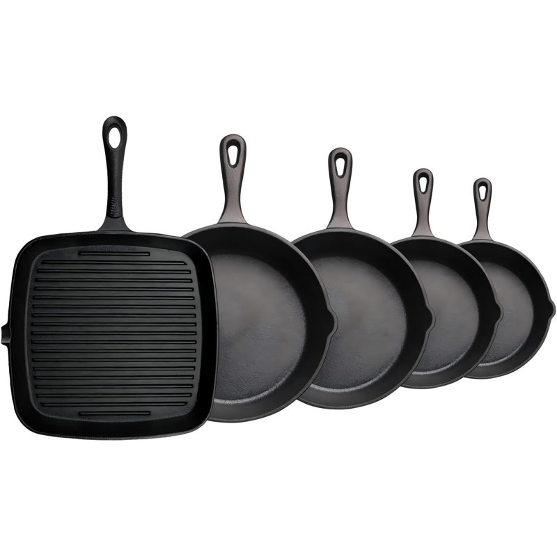 Cast Iron Cookware Set Grill Pan 10cm 14cm 16cm 20cm 24cm （Set of 5）