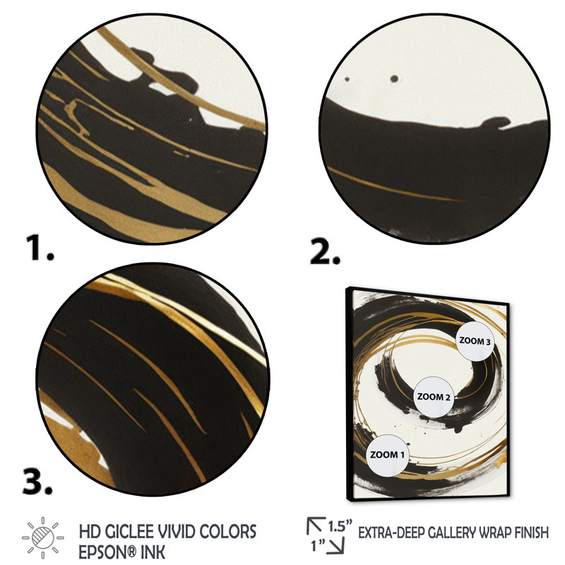 «Black and Gold Curves I», reproduction d'art sur toile, L 34 po x H 44 po, Cadre flottant noir