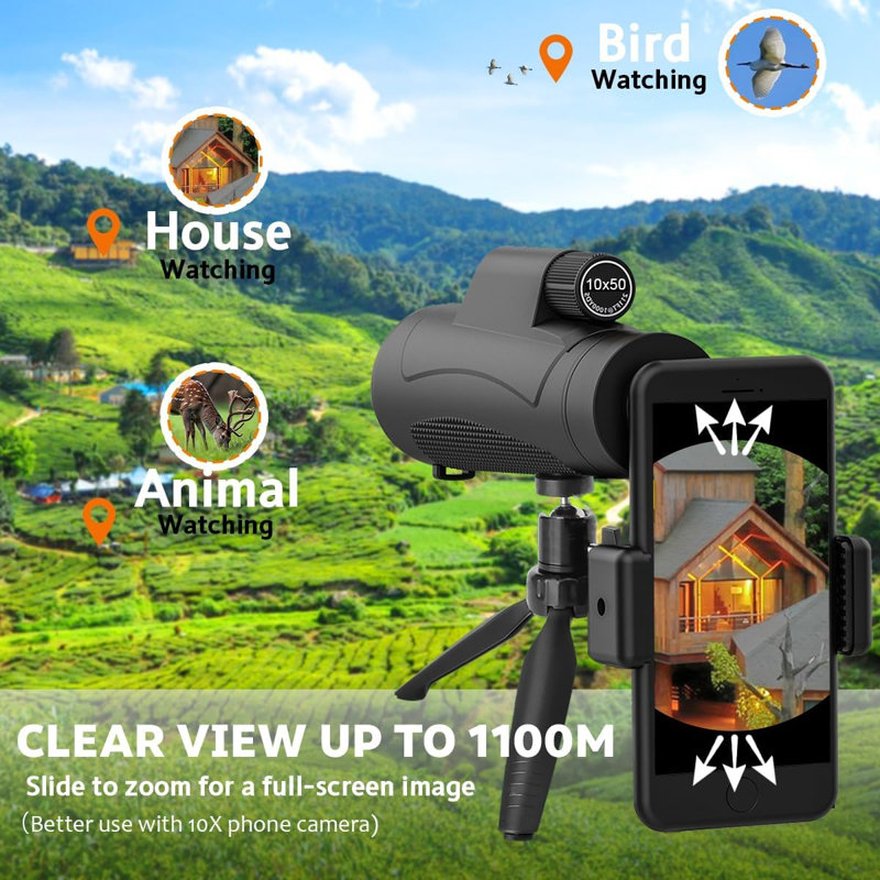 Monocular Telescope with Smartphone Holder  & Tripod