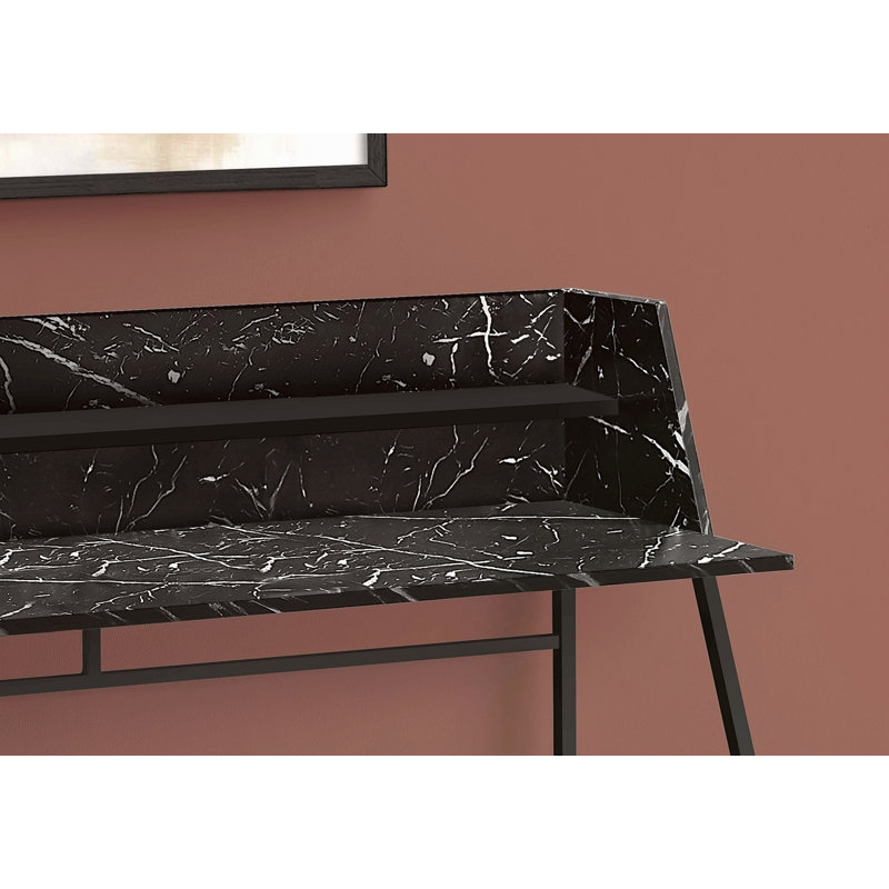 Computer Desk, Home Office, Laptop, Storage Shelves, 48"L, Work Marble Look Laminate Metal, Contemporary, Modern, Black