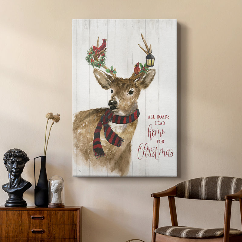 All Roads Lead Home Deer -Custom Wrapped Gallery Cavas, 18" H x 12" W