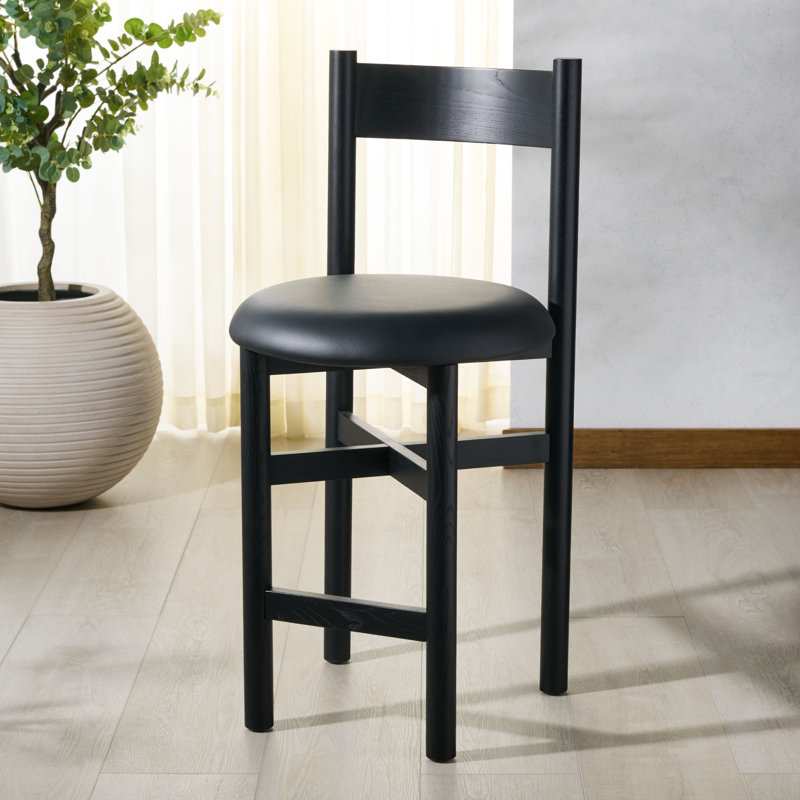 Tabouret de comptoir en cuir Zoyah Tayla, Noir, noir, noir, noir