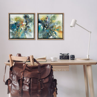 Layered Faded Abstracts, ensemble de 2 toiles flottantes encadrées par K. Nari