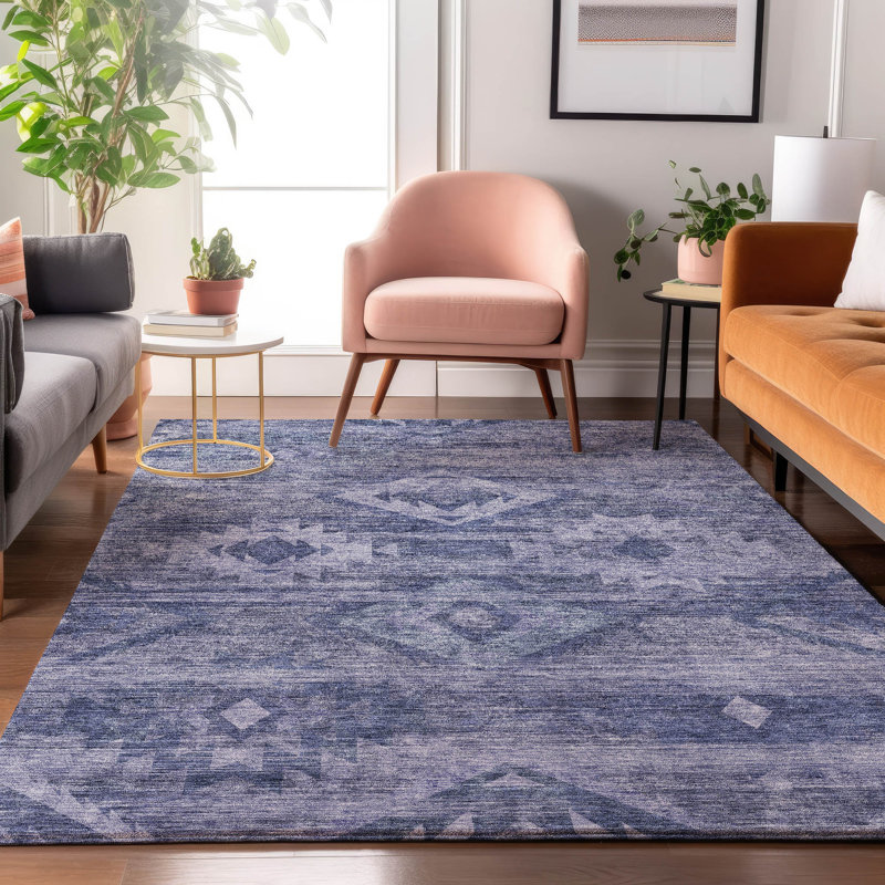 Tapis bleu marine de qualité supérieure lavable à la machine Prisco, Rectangle 5 pi x 7 pi 6 po