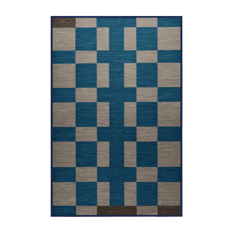 Tapis bleu à carreaux lavable à la machine, Rectangle 4pi x 6 pi