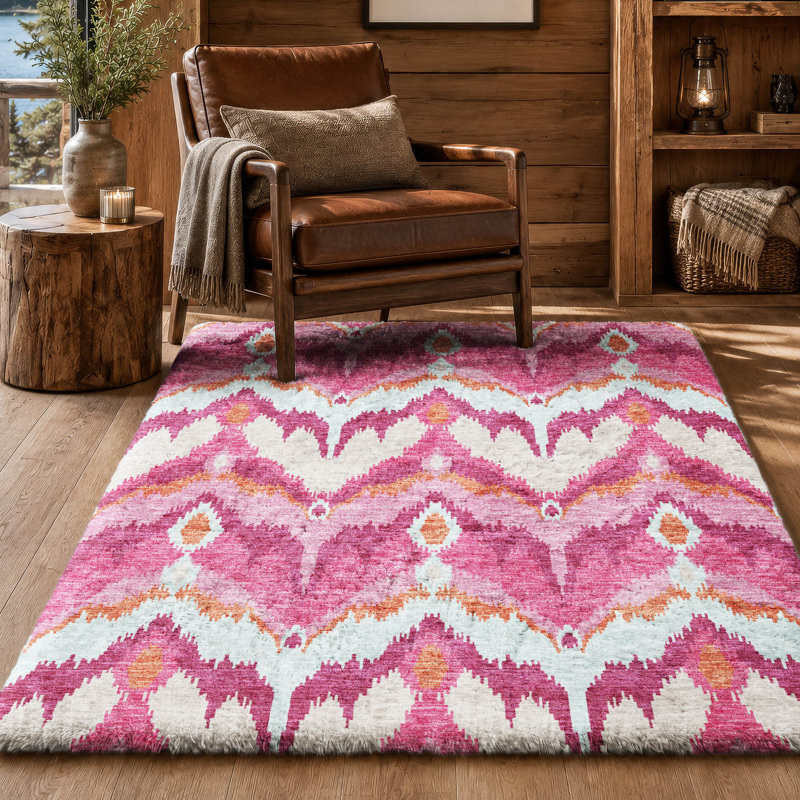 Tapis Dream Shag ADS743 Ikat lavable à la machine de qualité supérieure, Rose, 3' x 5'