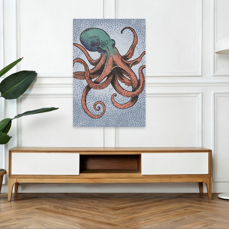 Pieuvre rétro, impression d'art rétro, 48" H x 32" W