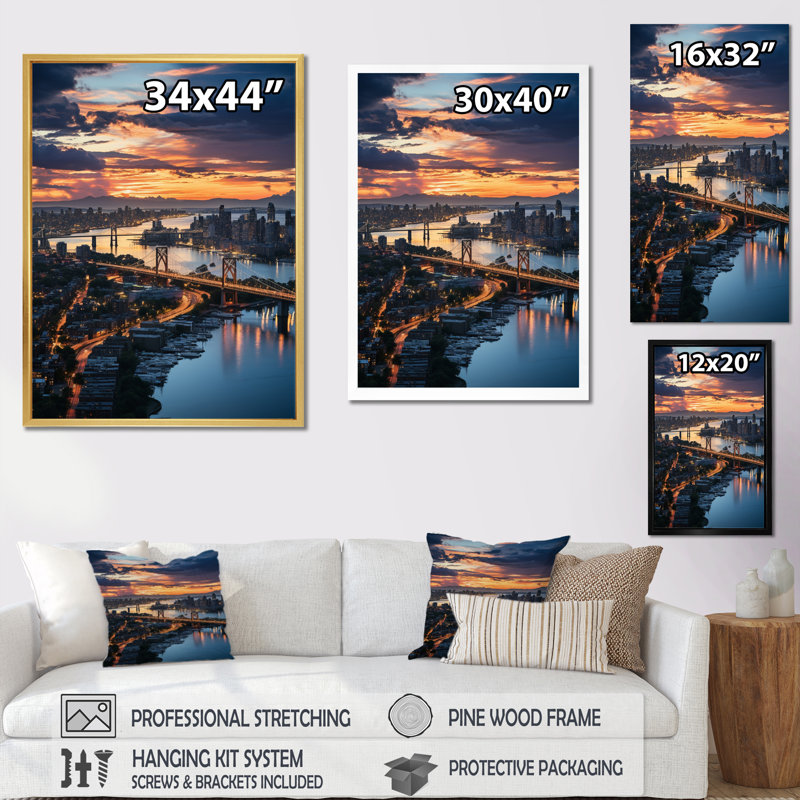 New York Queens Panorama I - paysages urbains, reproduction d'art sur toile, H 44 po x l 34 po x P 1,5 po