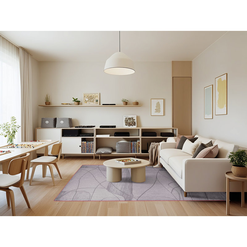 Tapis beige lavable à la machine, Rectangle 7 pi x 9 pi