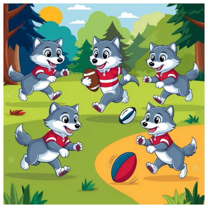 Caricature de loups jouant à la housse de couette de rugby, Très grand lit