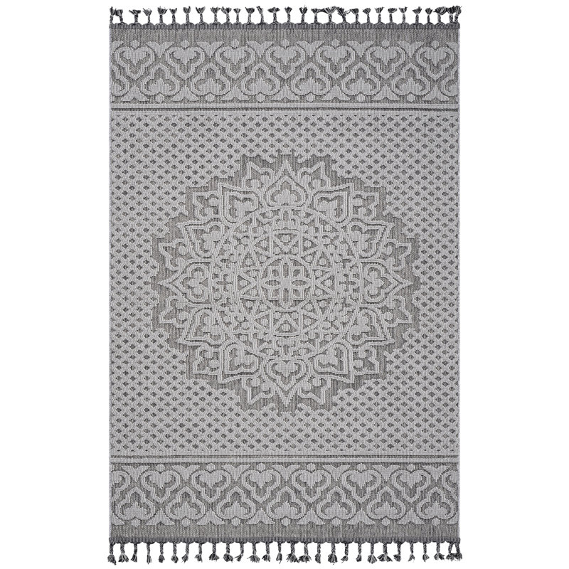 8X10 Gray/White Medallion Outdoor Carpet - Stain , Non-Shedding, Pet-, Weather-, Size Options Gray White Area Rug & Pet- Mat, Entryway Decor, Medium Pile Thickness