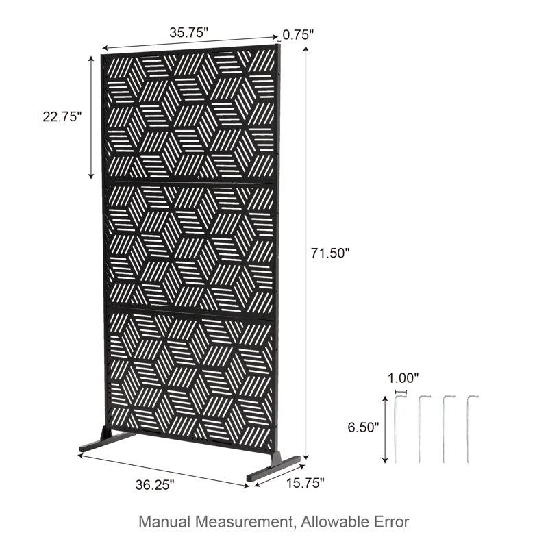 Black Matte Geometric Pattern Steel Privacy Screen Divider