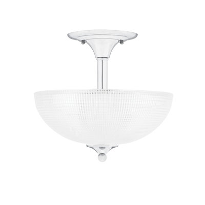 Xanthos Semi-Flush 2 Bulbs With 13" Clear Ribbed Glass