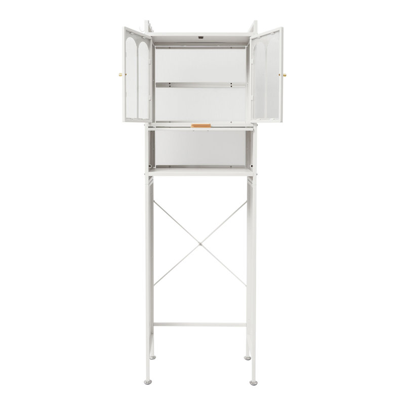 Armoire de rangement pour salle de bain avec crochets et patins réglables, Blanc