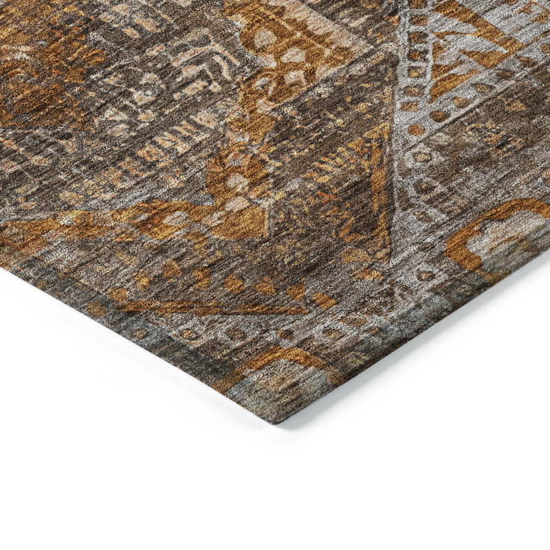 Tapis cuivre intérieur / extérieur lavable à la machine Xhevrie, Rond 8 pi