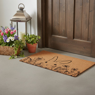 24" X 36" Brown And Black Bunny Floral Outdoor Coir Door Mat