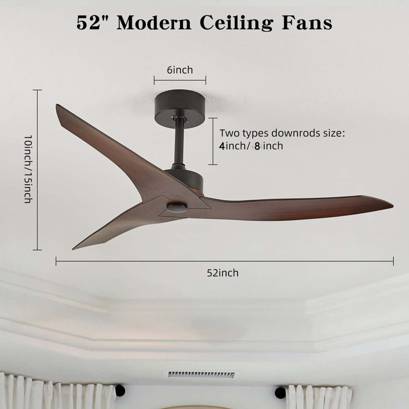 Outdoor Ceiling Fan Without Light with Remote Control ,3 ABS Blades Farmhouse Ceiling Fan 6-speed Reversible DC Motor Modern Ceiling Fan for Living Room, Bedroom, Kitchen