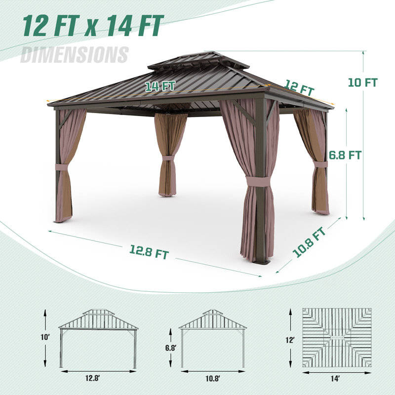 14 pi. L 12 pi. D Pavillon de jardin en acier