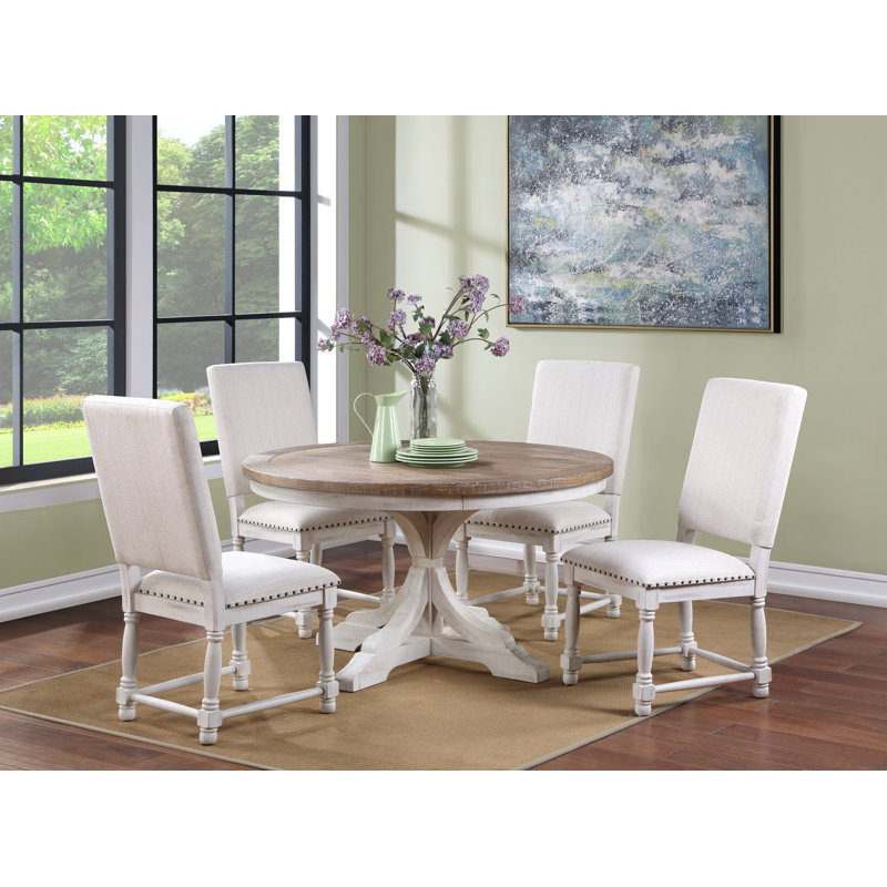 Hemke Round Dining Table, Rustic White