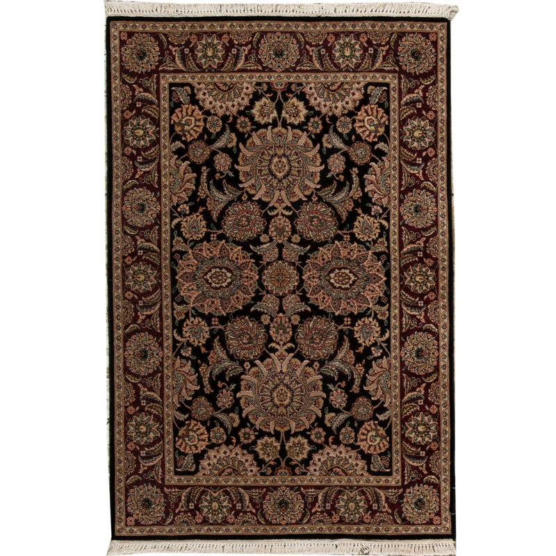Manchuria Hand-Knotted Wool Oriental Area Rug in Black/Red