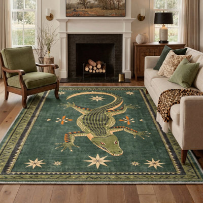 Tapis d'intérieur lavable à la machine avec envers antidérapant Abhiram Reptilia