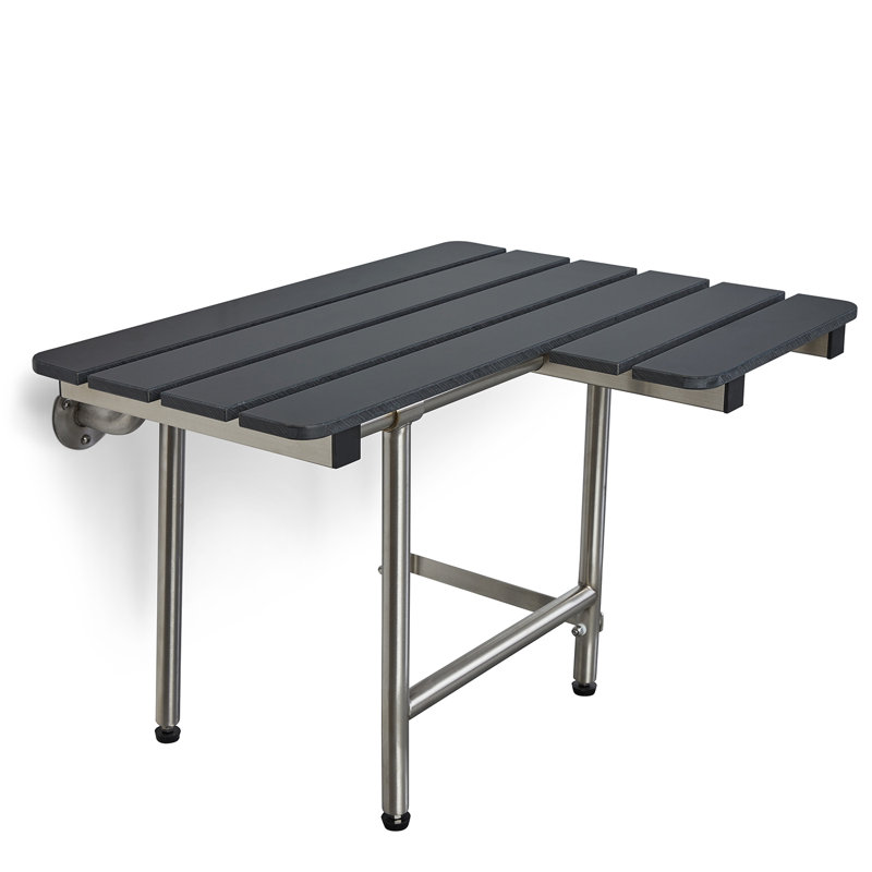 28-inch x 22.5-inch ADA Bariatric Wall Mount Folding Transfer Bench Shower Seat with Legs, Left-Handed, Black Slatted Phenolic Seat