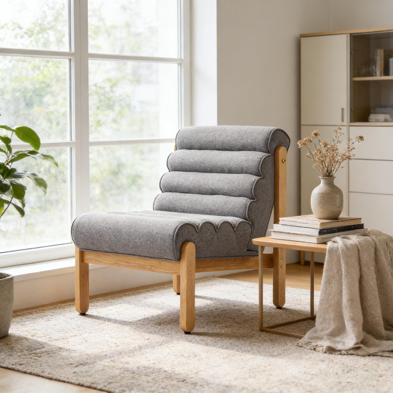 Chaise d'appoint rembourrée Fluffy, Coussin gris foncé / structure naturelle