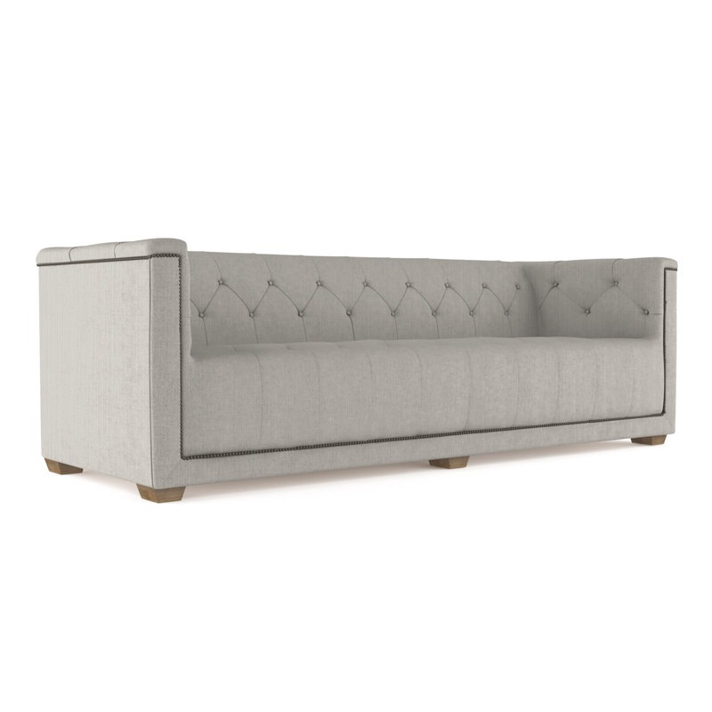 Velvet Sofa, Alabaster Genuine Leather, 96"