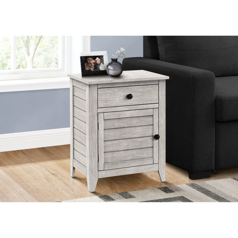 Table d'appoint en placage gris délavé avec rangement - idéale pour les meubles de chambre à coucher et de salon