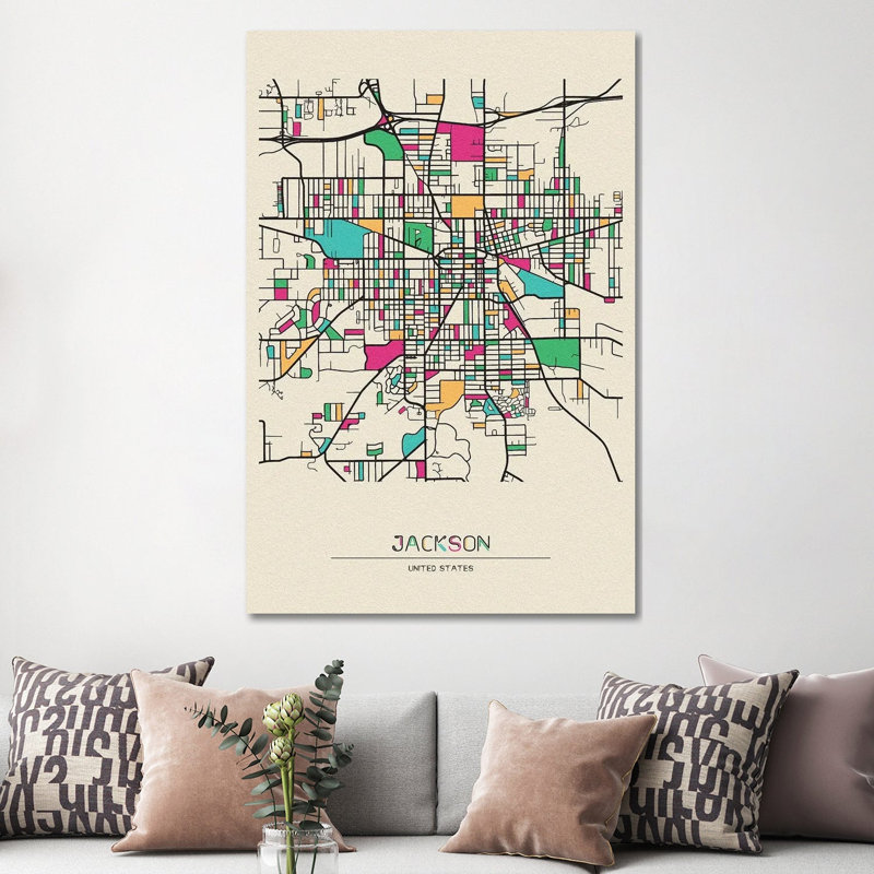 Jackson, Michigan Map by Ayse Deniz Akerman - Wrapped Canvas Gallery-Wrapped Canvas Giclée, 152.5 cm H x 101.5 cm W