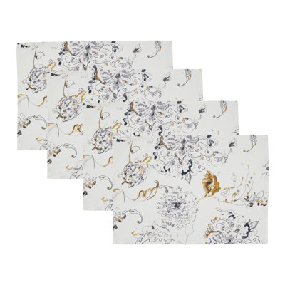 Floral Linen Blend Placemats (Set of 4) - Decorative Botanical Placemats for Everyday Dining, Casual Entertaining and Layered Table Styling
