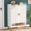 Armoire à chaussures 29,6 po en bois blanc et or avec portes, range-chaussures à 7 niveaux