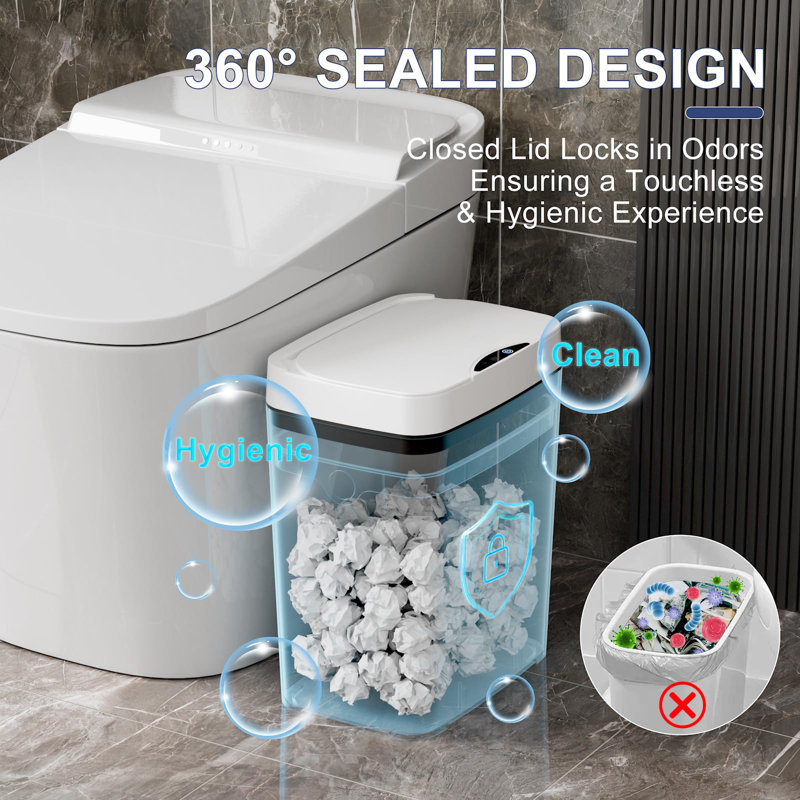 White Slim Touchless Motion Sensor Plastic Trash Can Set