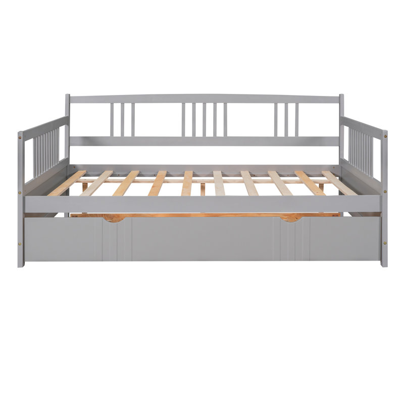 Lit de jour en bois avec couchette, Gris, Lit double