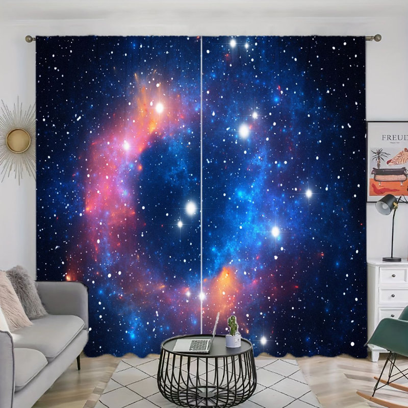 Rideau filtrant la lumière de la nébuleuse cosmique 2 pièces Galaxy, L 42 po x H 63 po x 2 pièces