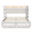 Smart LED White Velvet Upholstered Storage Bed With Bookcase Headboard & Charging Station (USB/Type-C), 140X200cm European Double / 160X200cm King, 2 Drawers Upholstered Frame-1146139600