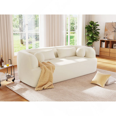 86" Chenille Boneless Couch,Upholstered Sofa featuring Pillows, No Assembly Curved Cloud Couch featuring High-Density Foam, 3-Seater Luxury Modern Compressed Sofa for Living Room&Apartment Living