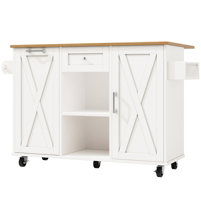 Kitchen Island With 2 Doors And 2 Drawer, White