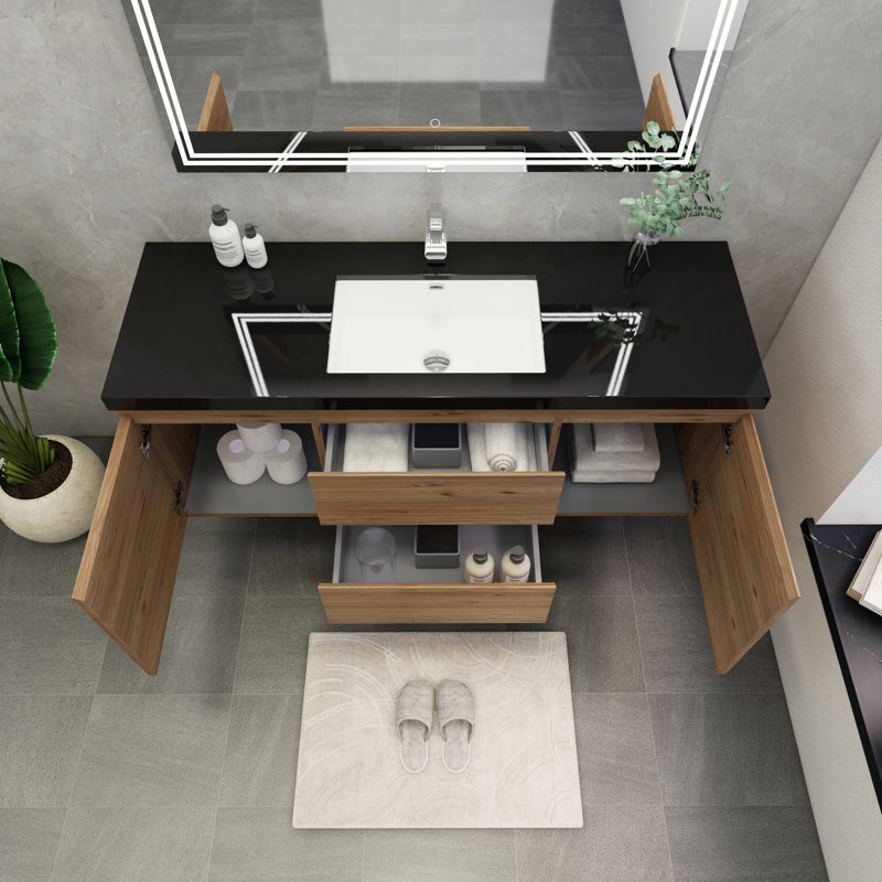 Castin 60" Wall-Mounted Single Bathroom Vanity Set, Oak