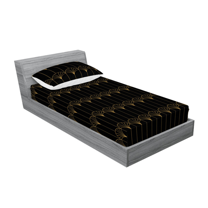 Microfiber Geometric Sheet Set, Black, Twin Sheet Set with 1 Pillowcase