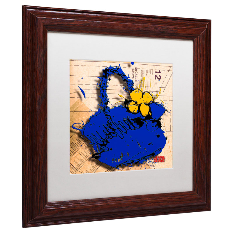 Gallucci, «Flower Purse Yellow on Blue» par Roderick Stevens, impression encadrée, H 11 po x l 11 po, Cadre noir, Noir