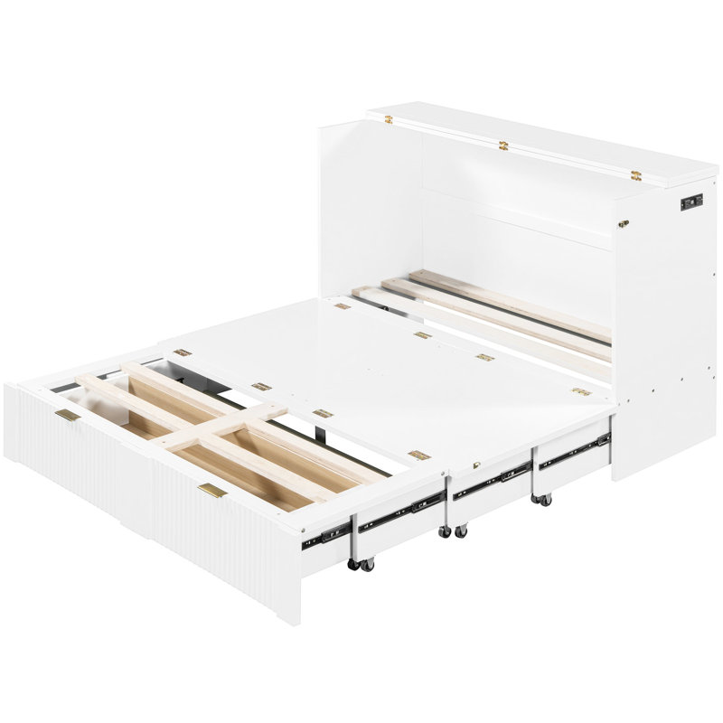 Lit double avec tiroir précieux pour une utilisation efficace de l'espace, Blanc