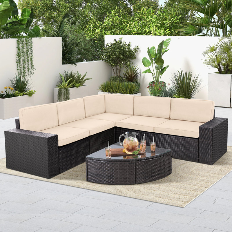 Ensemble de conversation modulaire d'extérieur 6 pièces, Brun clair