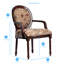 Chaise à dossier ovale avec pieds cannelés et coussin en chenille avec détails floraux complexes brun