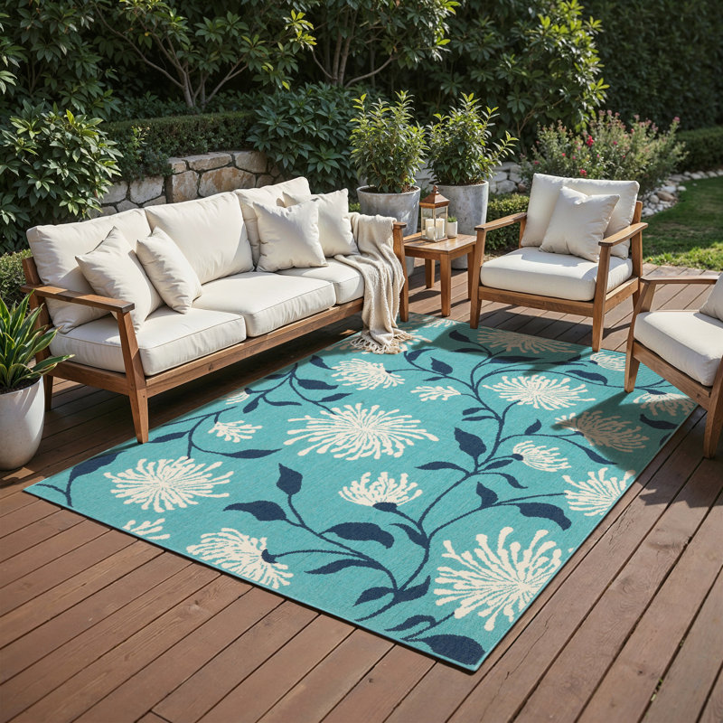 Tapis bleu / bleu marine Aganlane Blossoms, Rectangle 3 pi 7 po x 5 pi 7 po