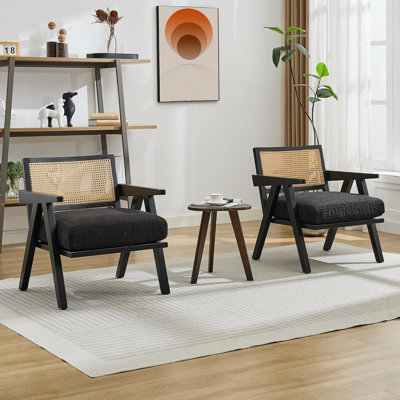 Chaise d'appoint Mid-Century moderne, chaises de salon confortables avec pieds en bois robuste, dossier en rotin